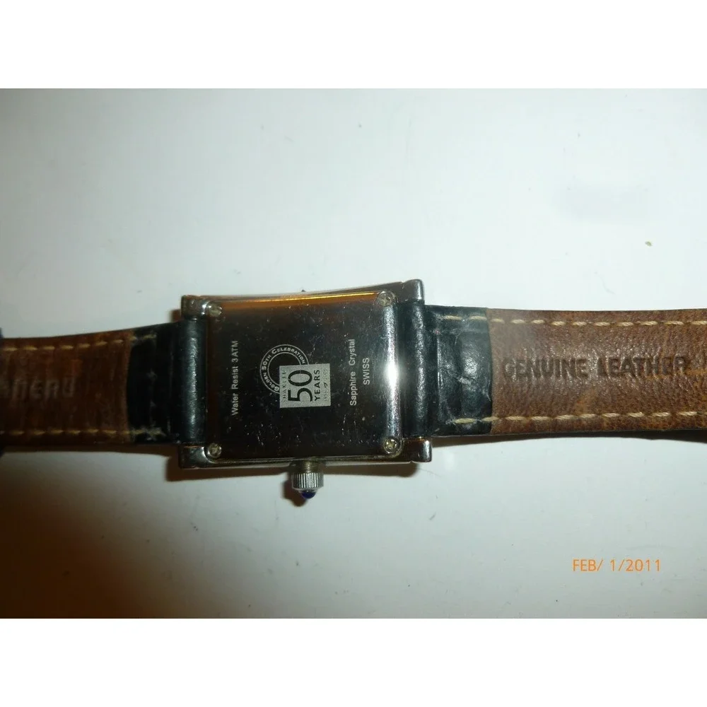 Tourneau Shaklee 50th Anniversary Watch Silver Dial Black Leather Swiss‎ Quartz